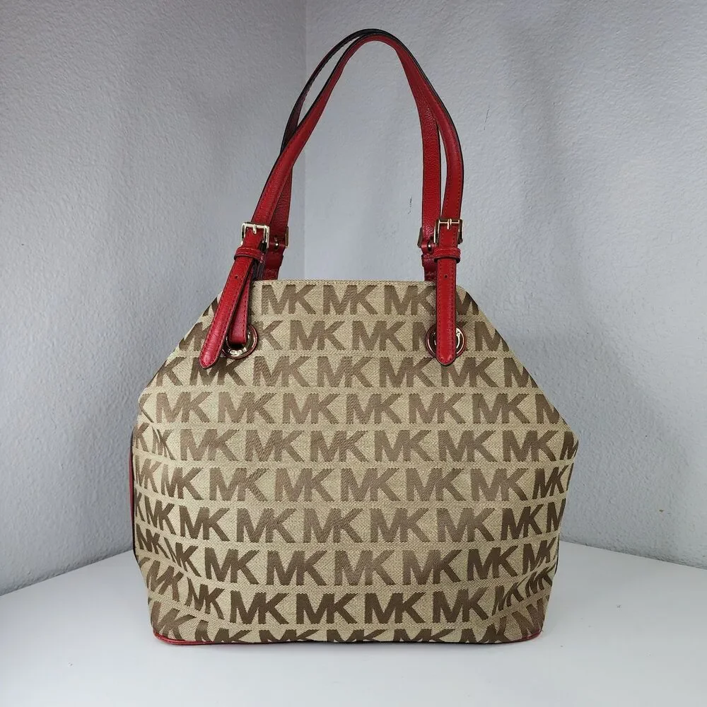 Michael Kors Jet Set Travel Large Tote Brown MK Signature Shoulder Bag Excellent - Picture 10 of 10